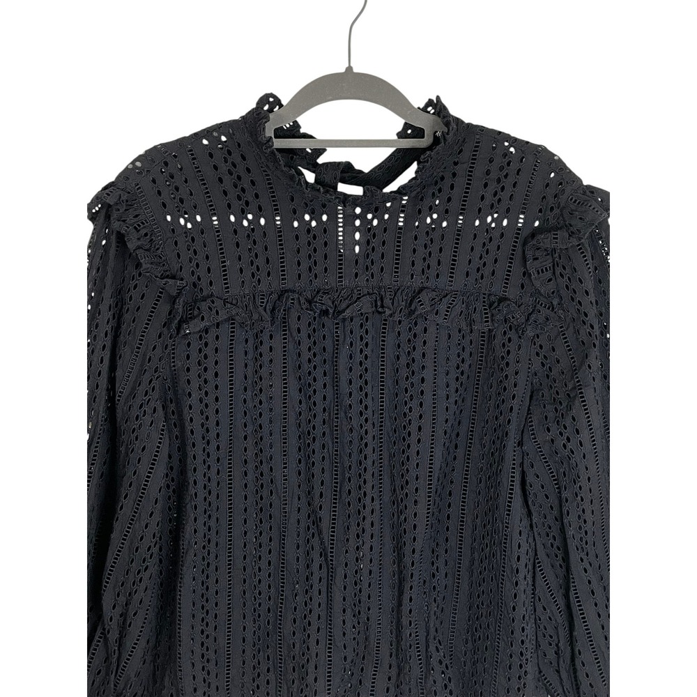 Madewell Large Black Eyelet Lace Ruffle Tie Neck Victorian Prairie Blouse - Picture 8 of 15